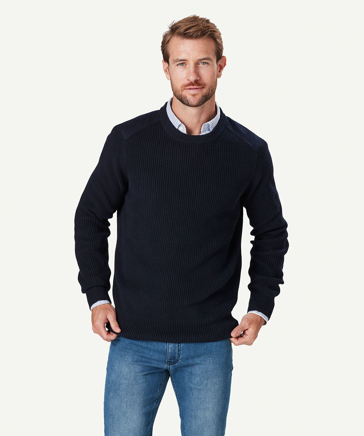 Chunky Fishermans Crew Knit - Navy | Knitwear | GAZMAN