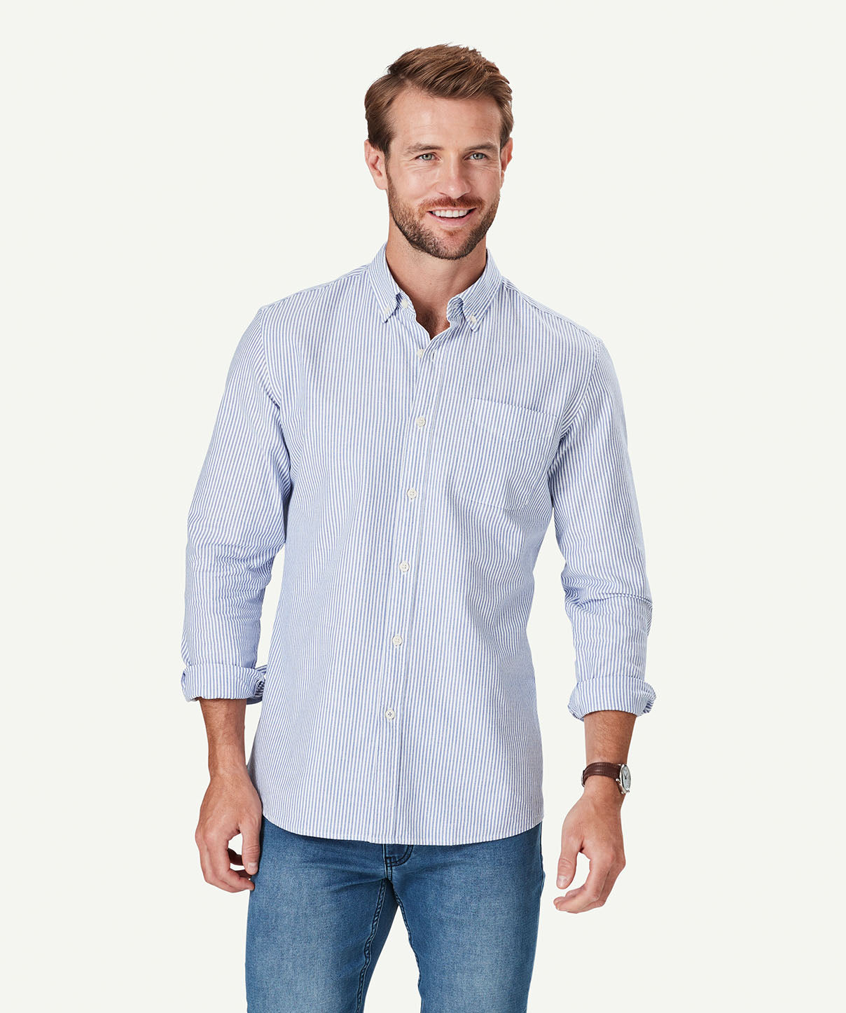 Tailored Oxford Stripe Long Sleeve Shirt - Blue | Long Sleeve Shirts ...