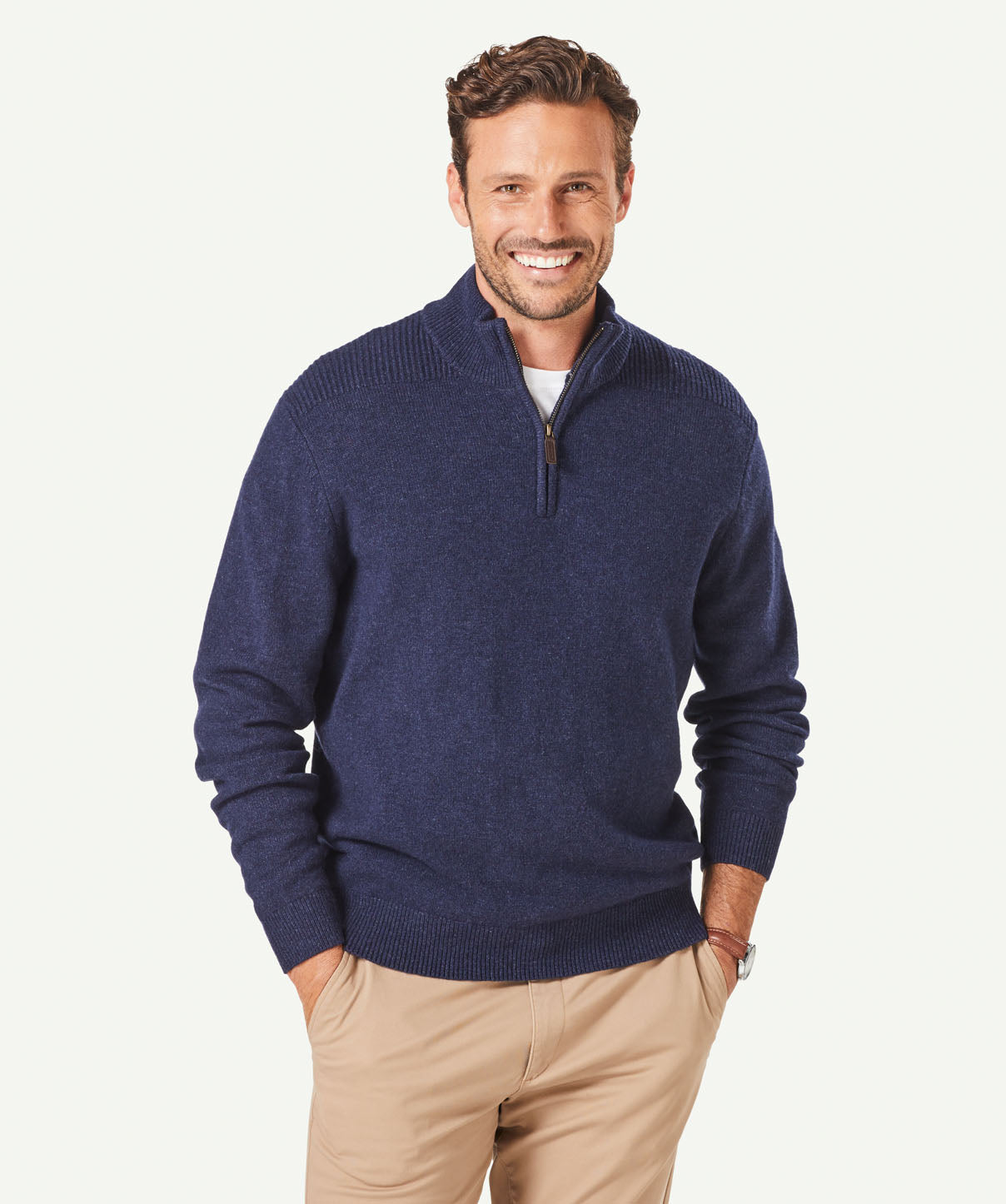 Wool Blend Half Zip Knit - Denim | Knitwear | GAZMAN