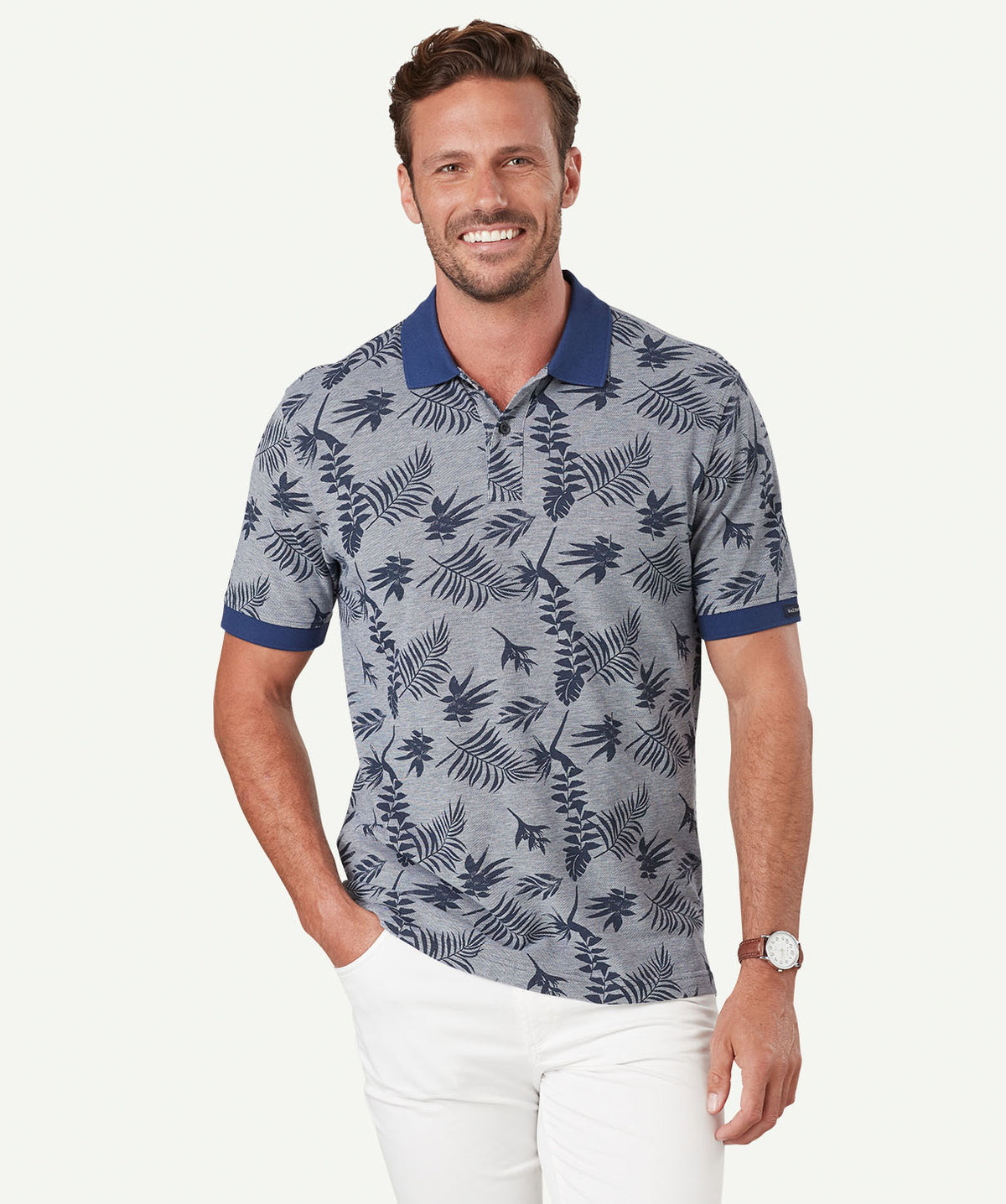 Tropical Print Polo - Navy | Polos | GAZMAN