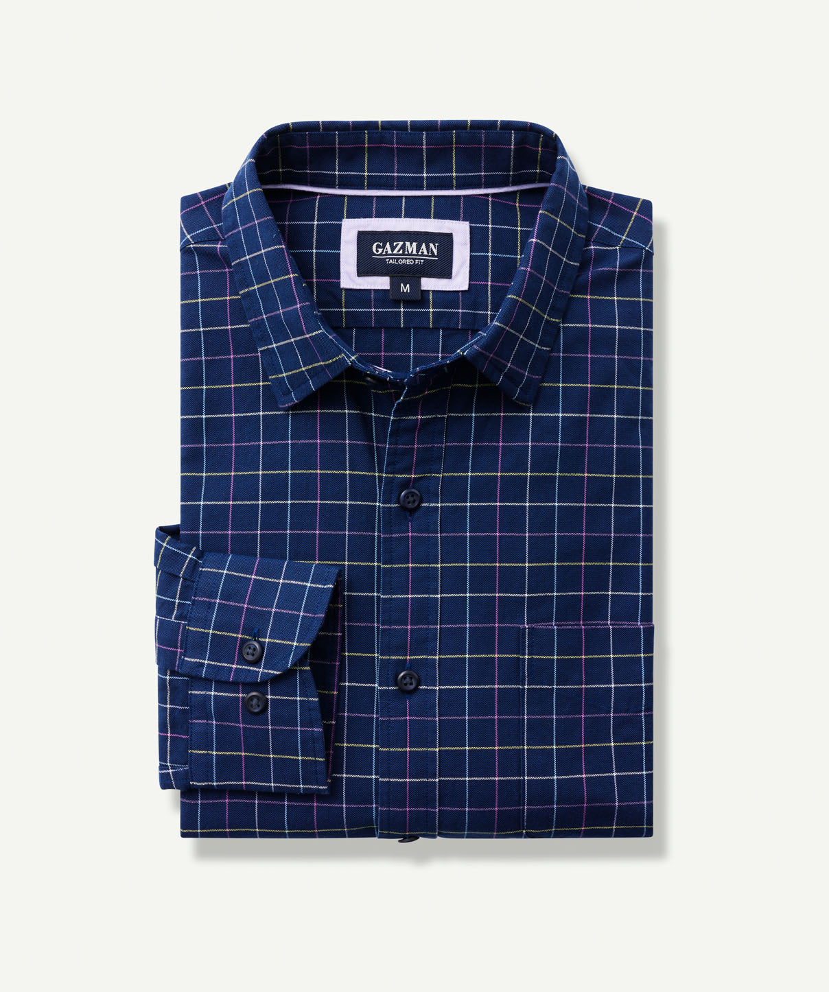 Tailored Oxford Check Long Sleeve Shirt - Navy | Long Sleeve Shirts ...