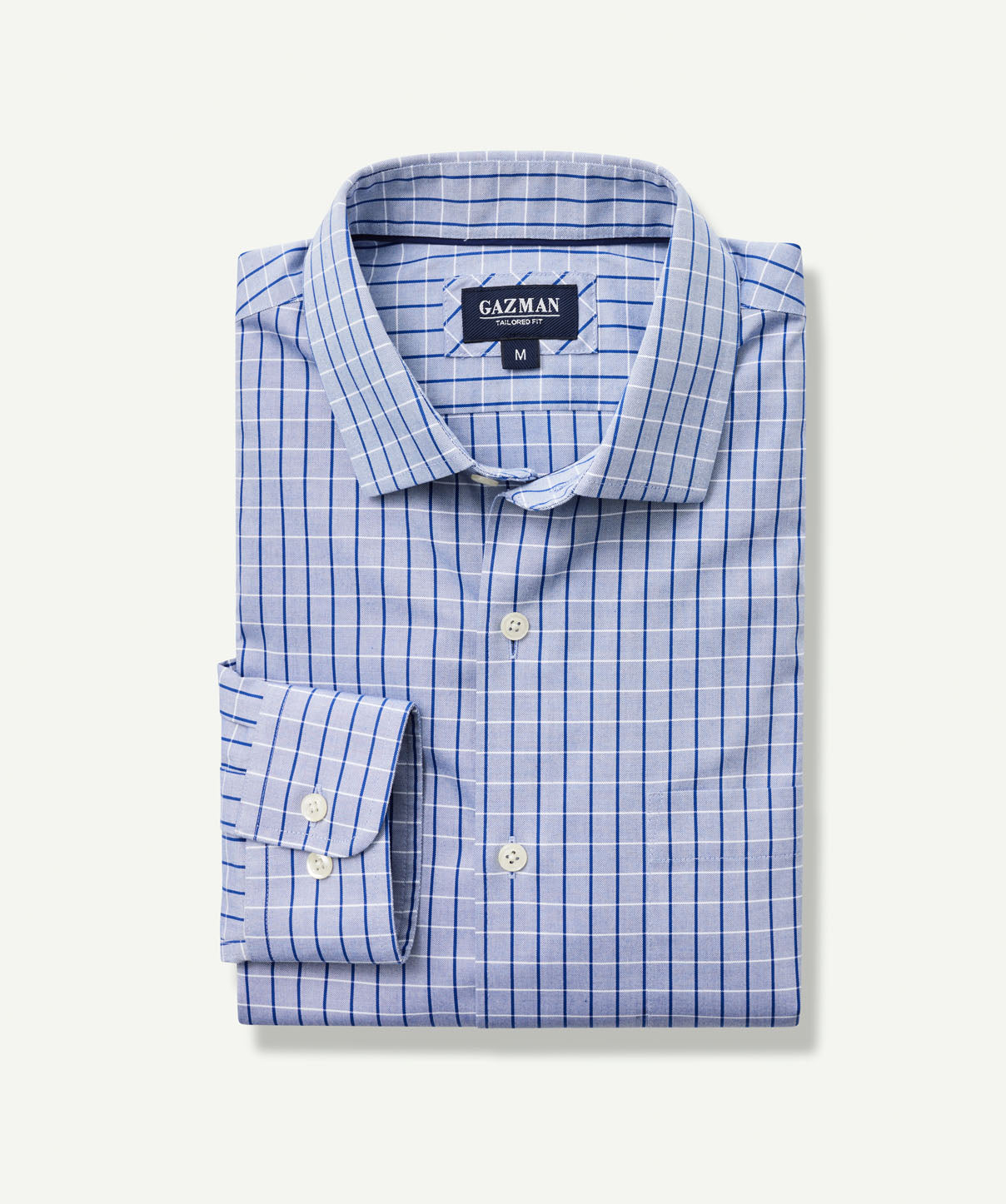 Tailored Non-Iron Oxford Check Long Sleeve Shirt - Navy | Long Sleeve ...