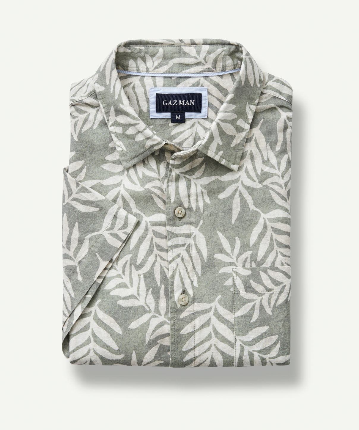 Linen Blend Leaf Print Short Sleeve Shirt - Sage | Short Sleeve Shirts ...