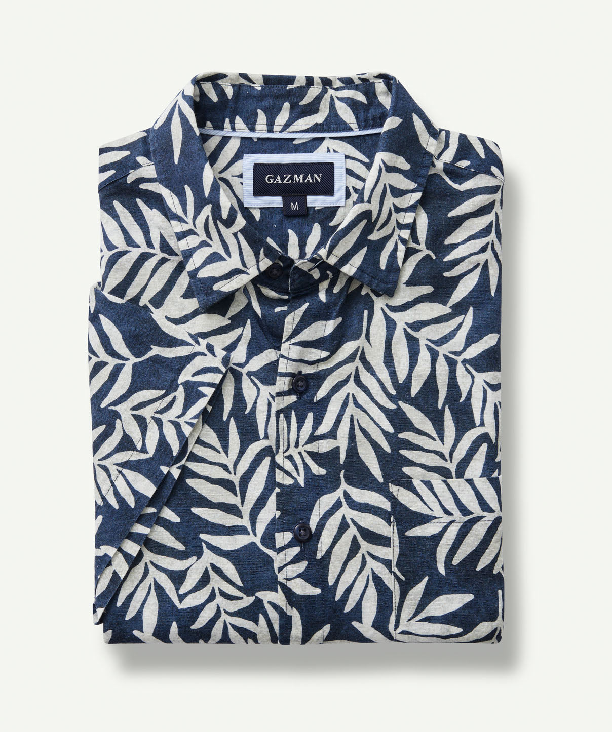 Linen Blend Leaf Print Short Sleeve Shirt - Navy | Short Sleeve Shirts ...