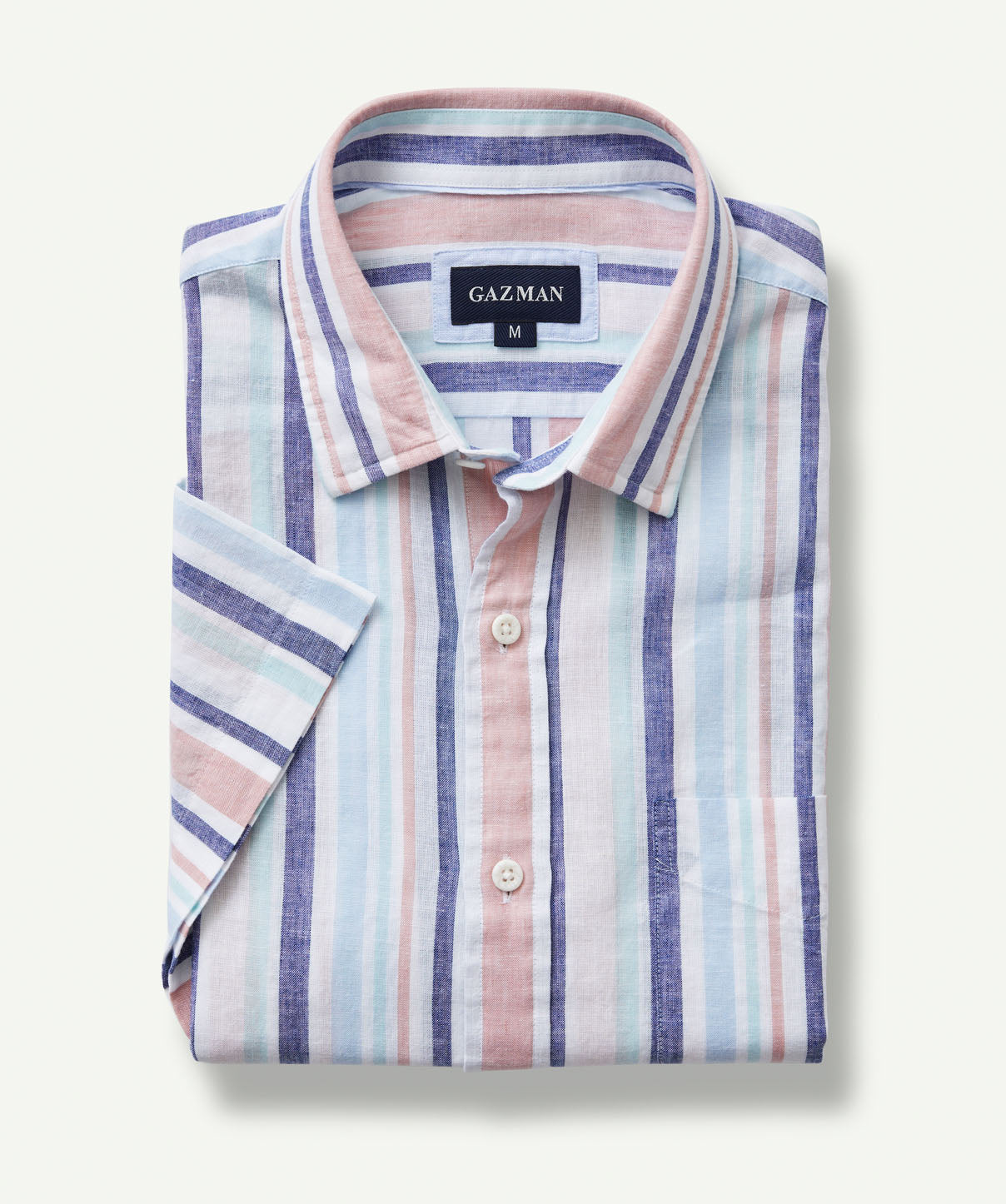 Linen Blend Variegated Stripe Short Sleeve Shirt - Multi Stripe | Short ...