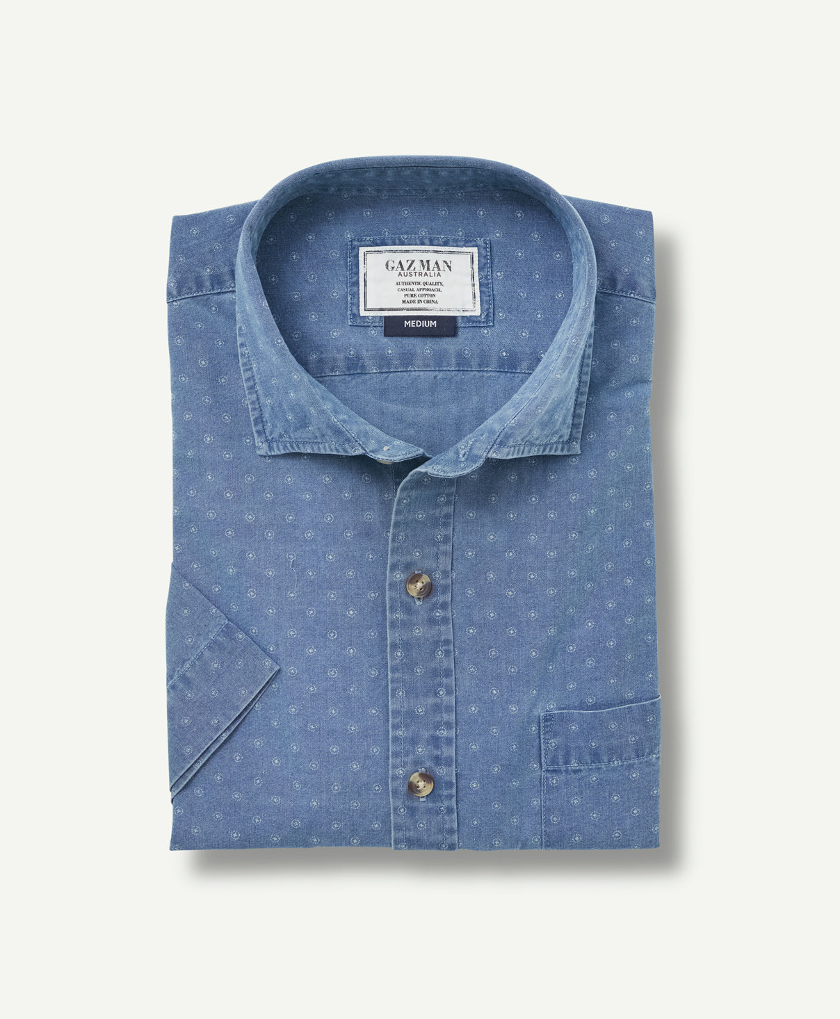 True Indigo Print Short Sleeve Shirt - Denim | Short Sleeve Shirts | GAZMAN