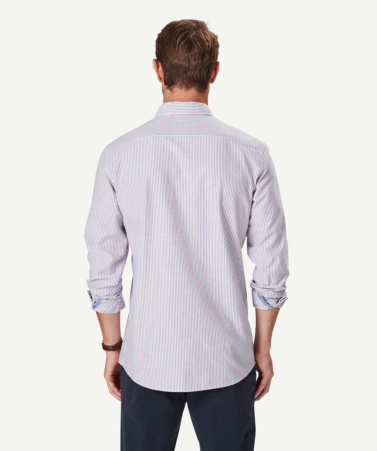 Tailored Oxford Stripe Long Sleeve Shirt - Red | Long Sleeve Shirts ...