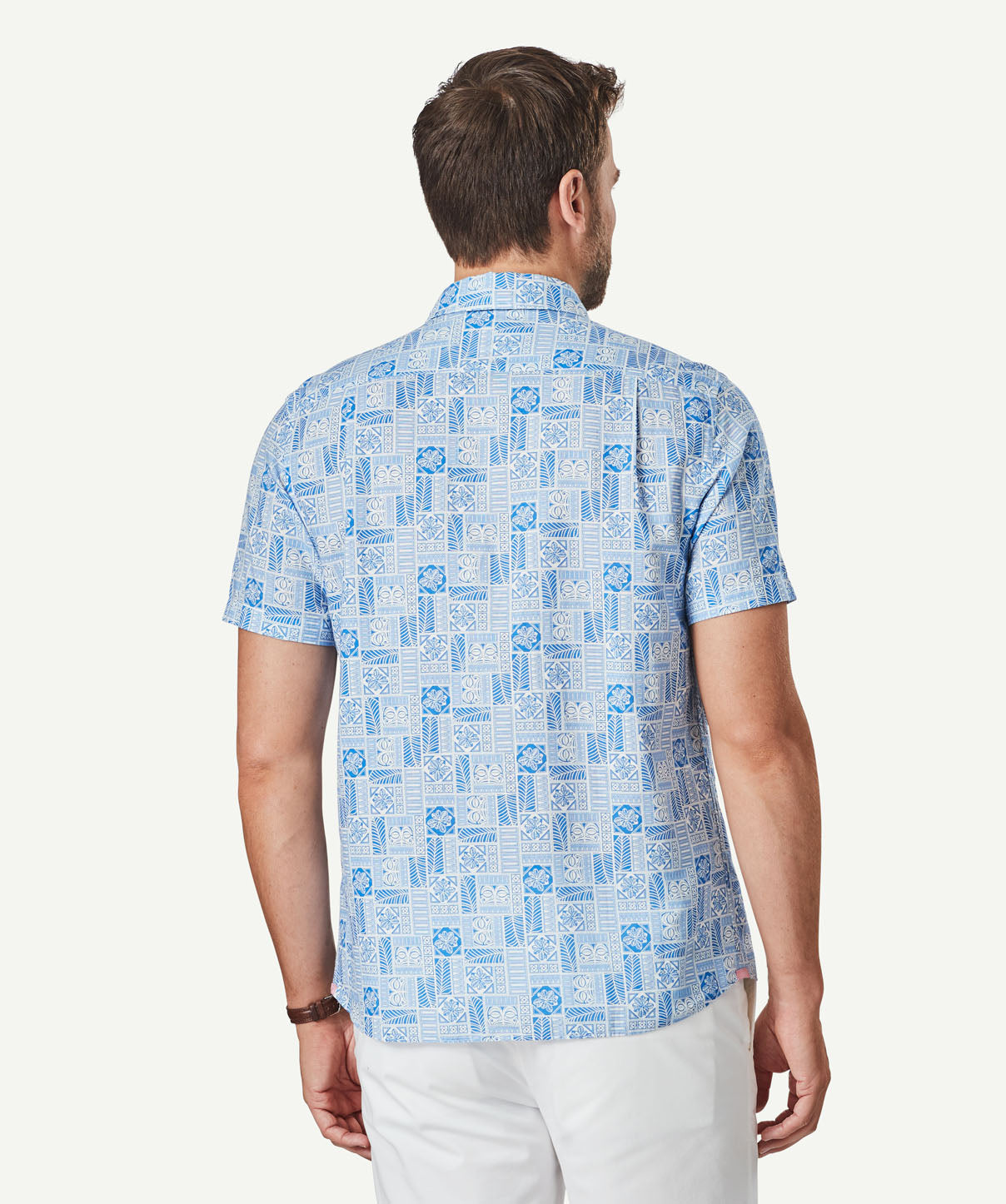 Linen Blend Vacation Print Short Sleeve Shirt - Marine Blue | Short ...