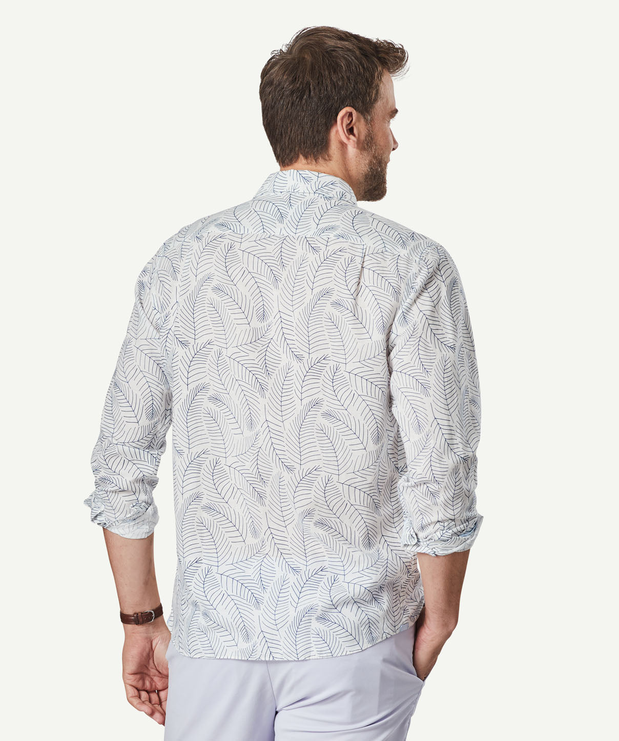 Linen Blend Fern Print Long Sleeve Shirt - White | Long Sleeve Shirts ...
