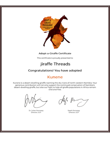 Giraffe Conservation Foundation Adoption Certificate for jiraffe Threads