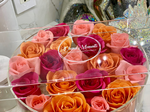 Multi colored preserved roses arrangement