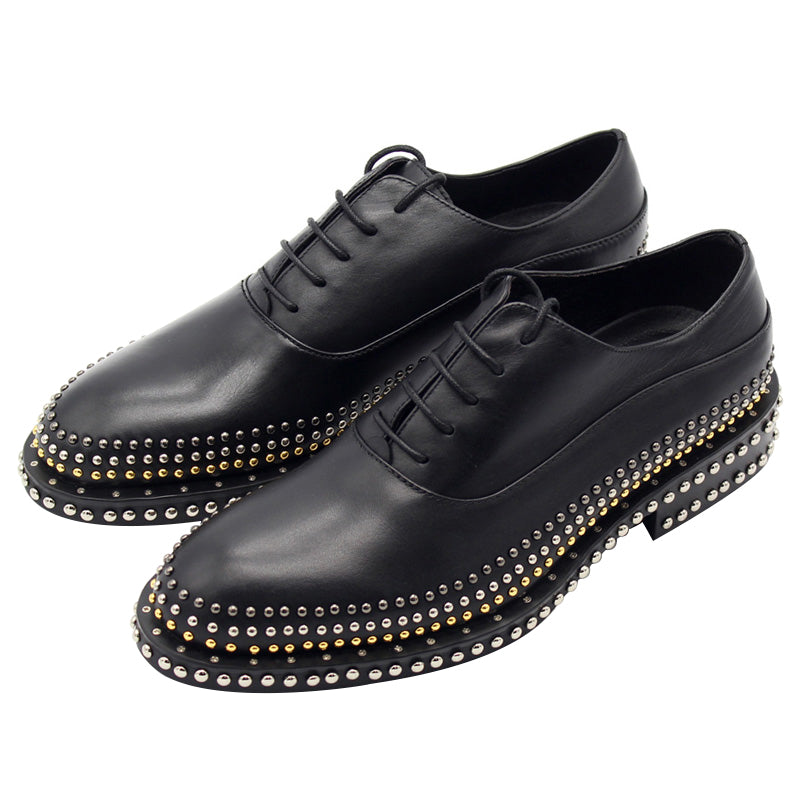 JINIWU VANGUARD HANDMADE OXFORD STYLE LEATHER SHOES IN BLACK WITH RIVE ...