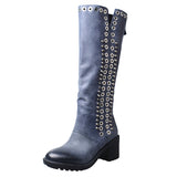 PROVA PERFFETTO BOUTIQUE VINTAGE HANDMADE LEATHER KNEE HIGH BOOTS WITH RIVET - boopdo