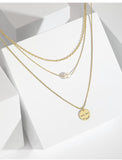UZL DESIGN GOLD PLATE MULTIROW NECKLACE WITH PEARL AND COIN PENDANT - boopdo