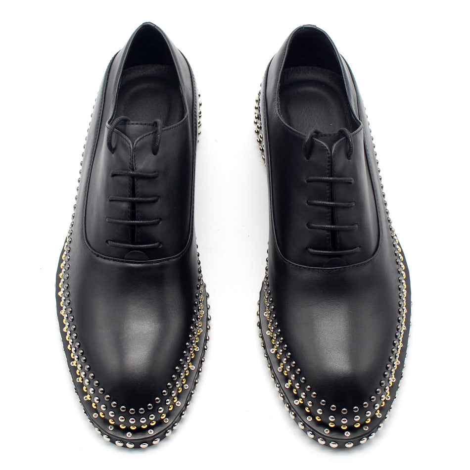 JINIWU VANGUARD HANDMADE OXFORD STYLE LEATHER SHOES IN BLACK WITH RIVE ...