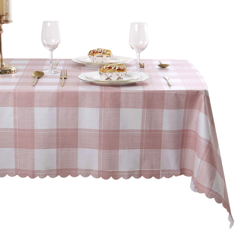 Hiasan Buffalo Plaid PVC Tablecloth Rectangle - 100% Waterproof Spillproof Stain Resistant Wipeable Vinyl Checkered Table Cloth for Outdoor Picnic Kitchen Dining, 54 x 108 Inch, Pink