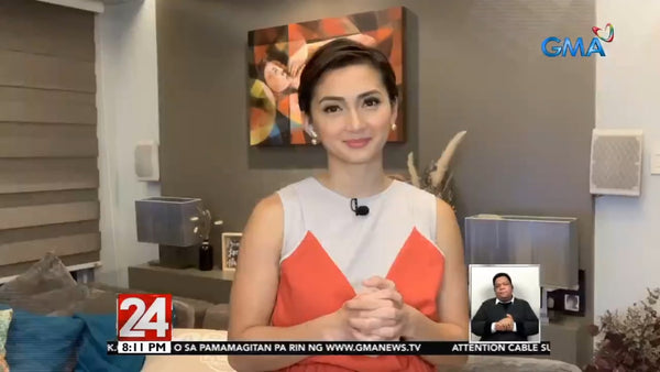 Iya Villania-Arellano wearing golden south sea pearl earrings from L's Pearls while reporting in GMA's 24 Oras Chika Minute