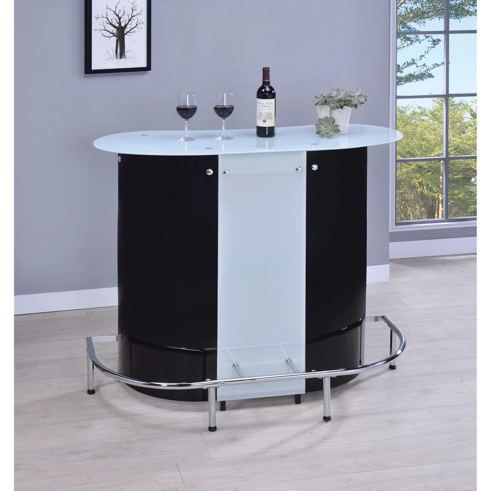 Benzara Contemporary Bar With Frosted Glass Top White And Black