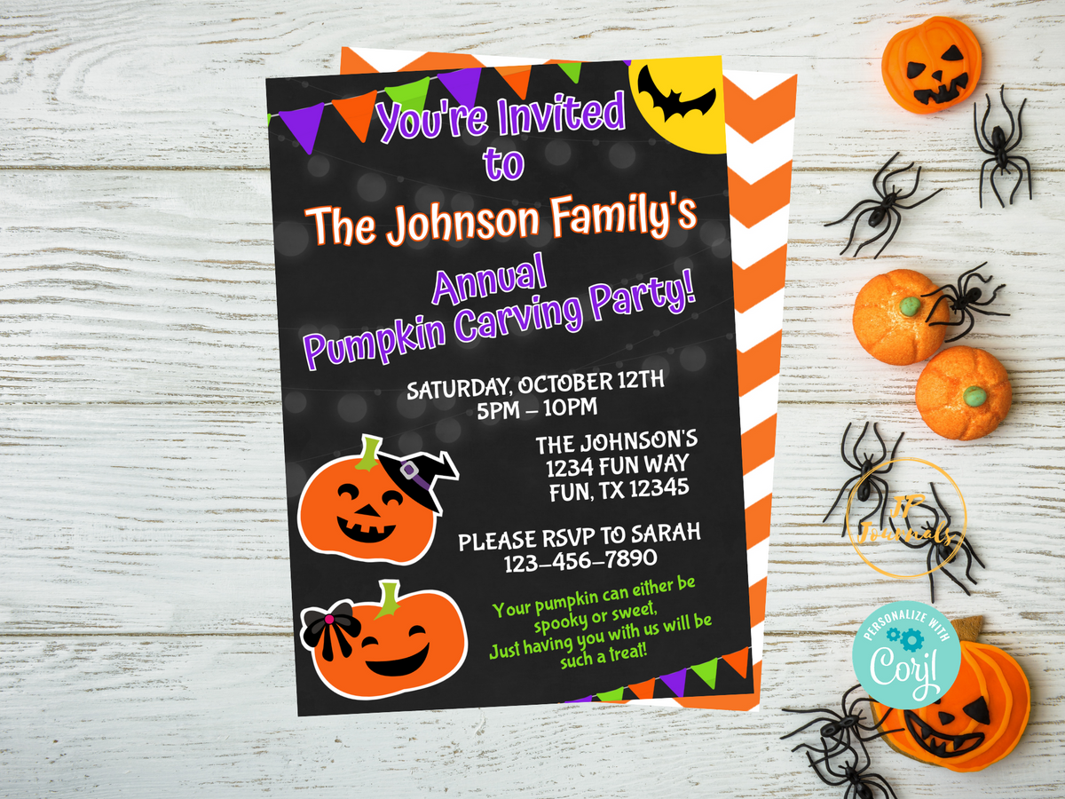 Pumpkin Carving Party Invitation Printable Template Jack O Lantern JP Designs And Gifts