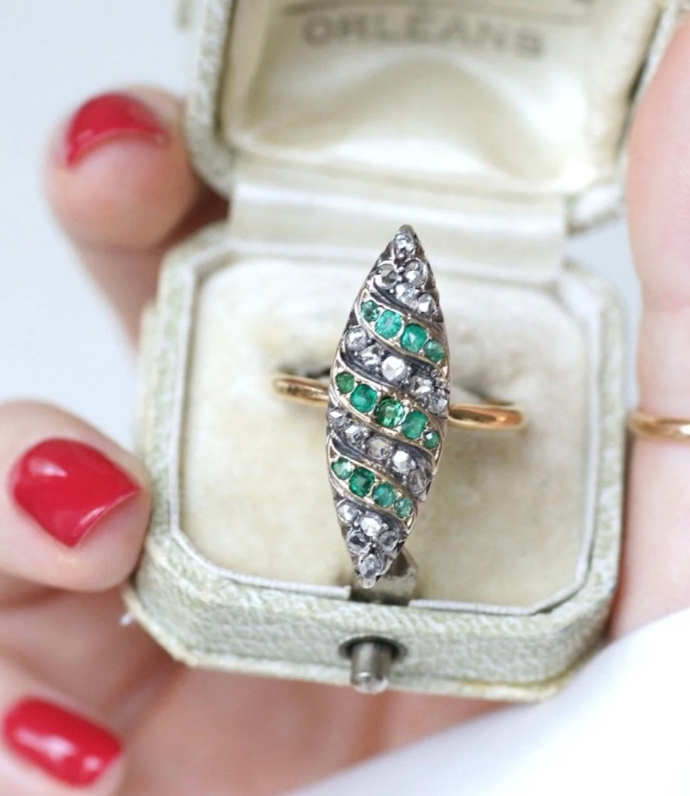 ring marquise emeralds diamonds gallery penelope