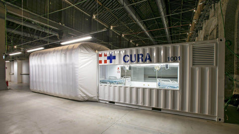 HCD Hybrid CARGOTECTURE Shipping-container intensive care unit at Turin hospital in Italy. Photo: Dezeen