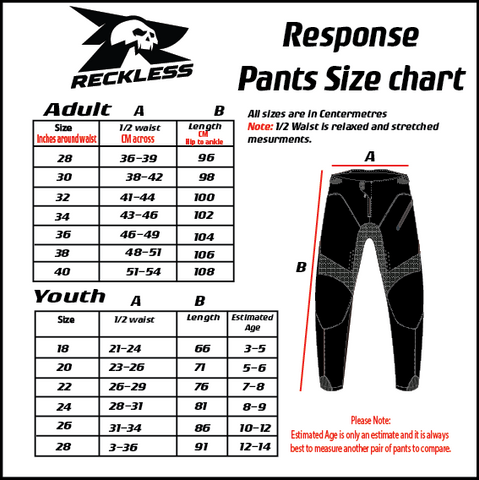 Reckless Pants size chart 23
