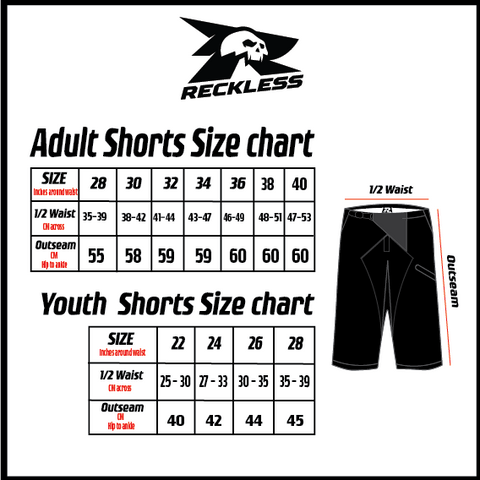 Reckless Shorts Size Chart 23