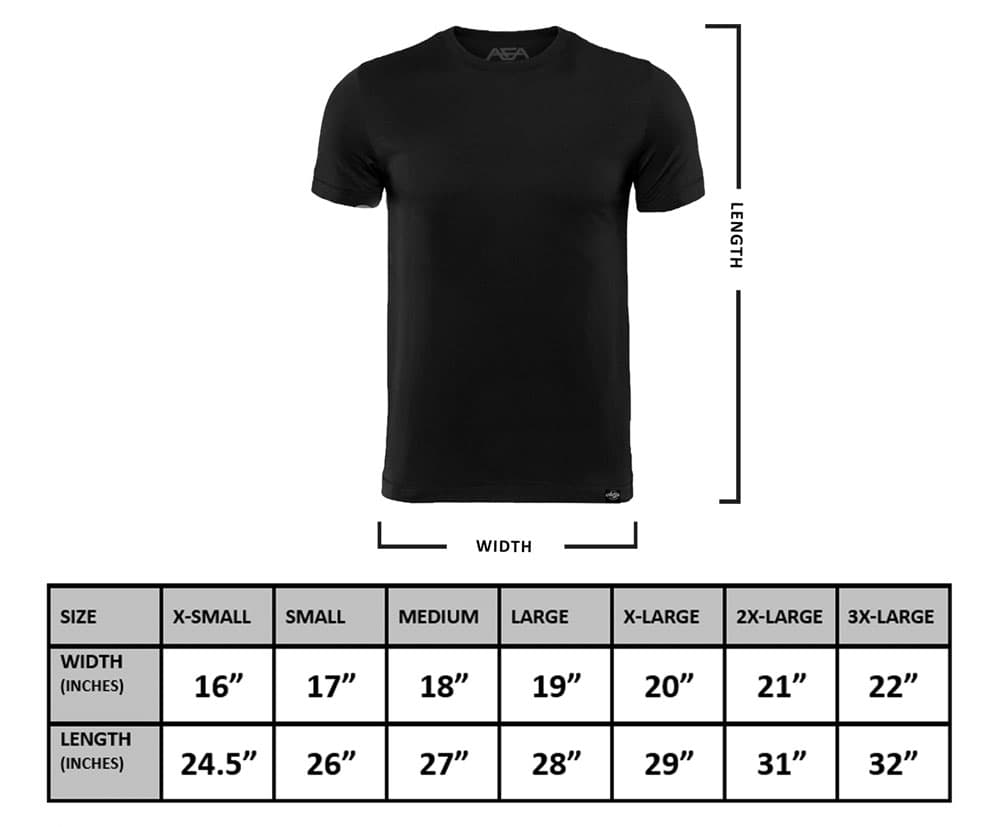 Awtsu Fitness Apparel Dri-Fit T-Shirt Sizing Chart