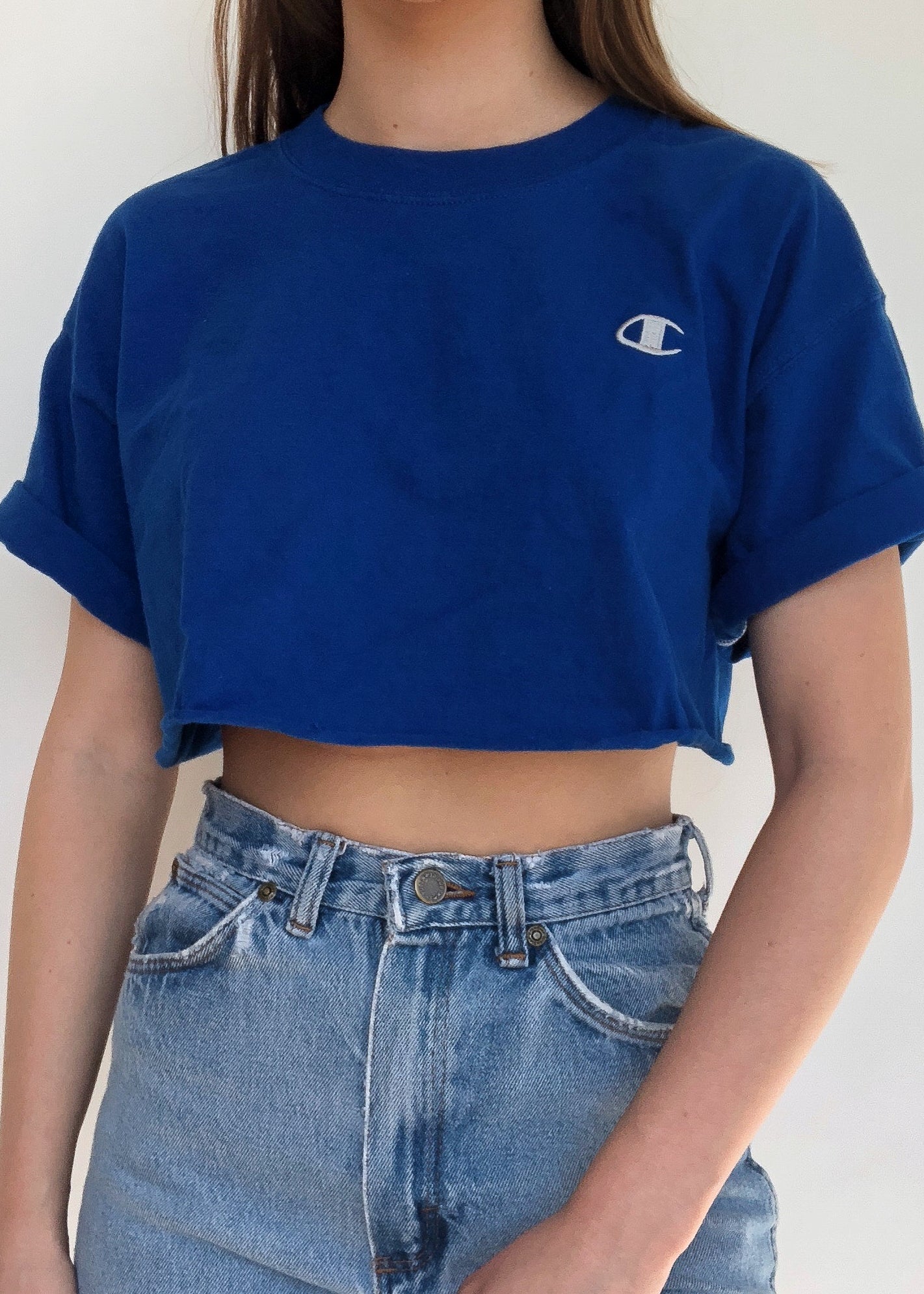 champion crop top blue