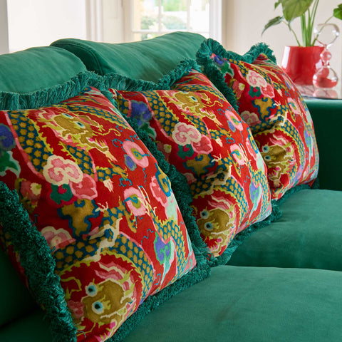 Linwood Fabric | Cushions | Double Dragon | Lacquer Red |