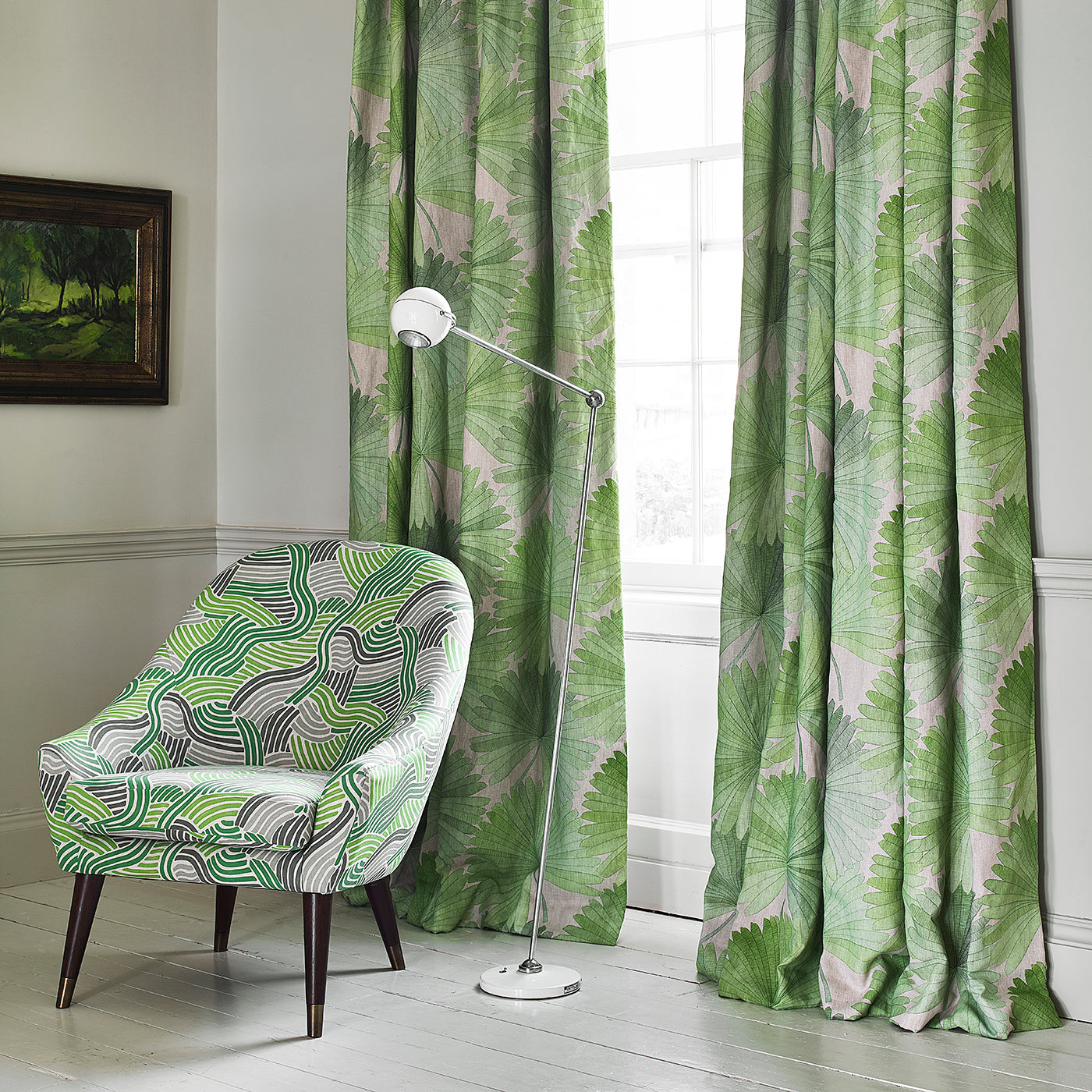 Bangkok Nights - Palm Green | Tropical Linen Fabric | Linwood