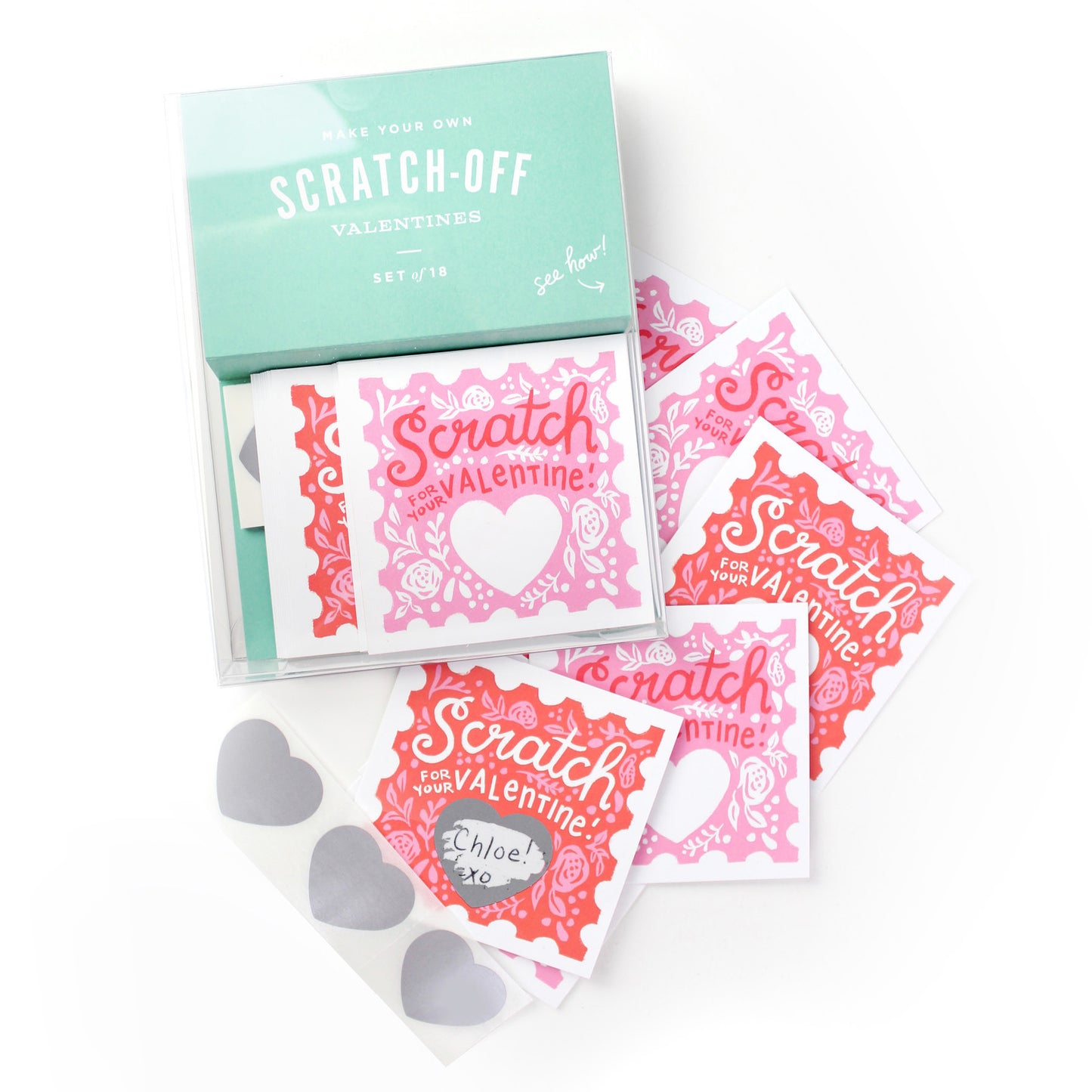 18ct Scratch-off Valentines Cards Pink