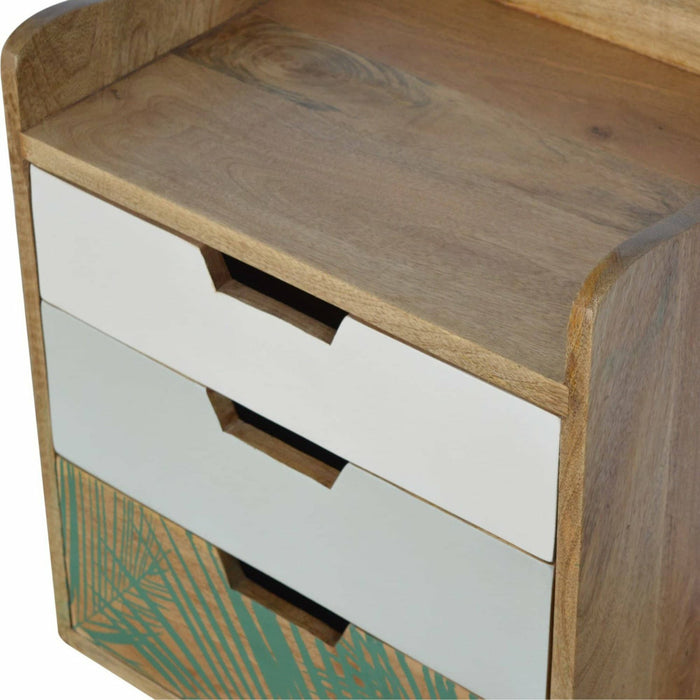 Nordic Style Bedside with Foliage Leaf Print Drawer Front - Simply Utopia