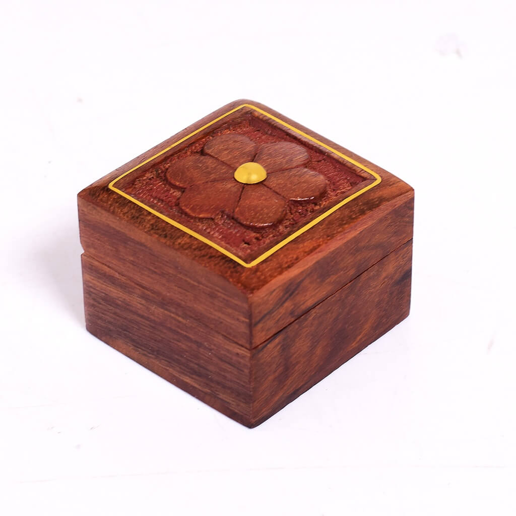 Flower Design Wooden Ring Box for Gift/ Storage