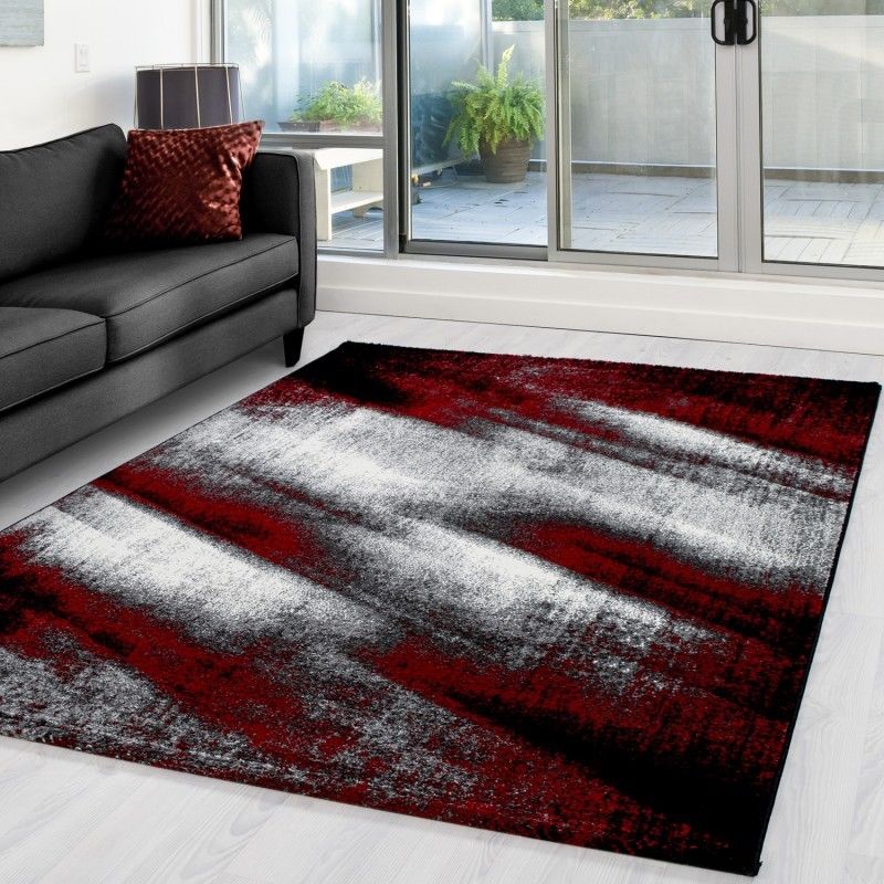 Rug for Living Room Red Black Grey Modern Abstract Mats New Floor Carp ...