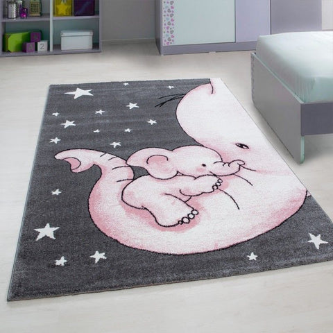 Childrens Animal Rug Grey Pink Elephant Nursery Carpet Kids Play Baby Xrugs