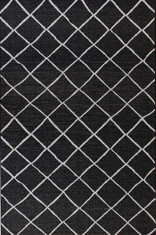 Black Rug Diamond Pattern Flat Weave Carpet Rug Living Room Kitchen Mat Hard-Wearing New