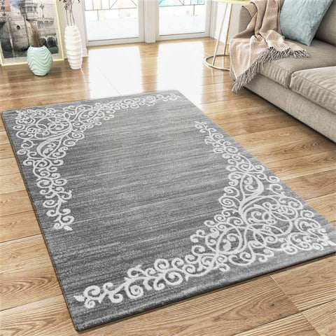 Modern Silver Grey Rug Floral Pattern Living Room Bedroom