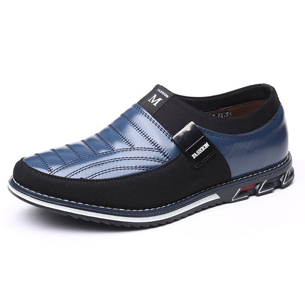 men genuine leather stitching slip on metal decoration non slip casual shoes