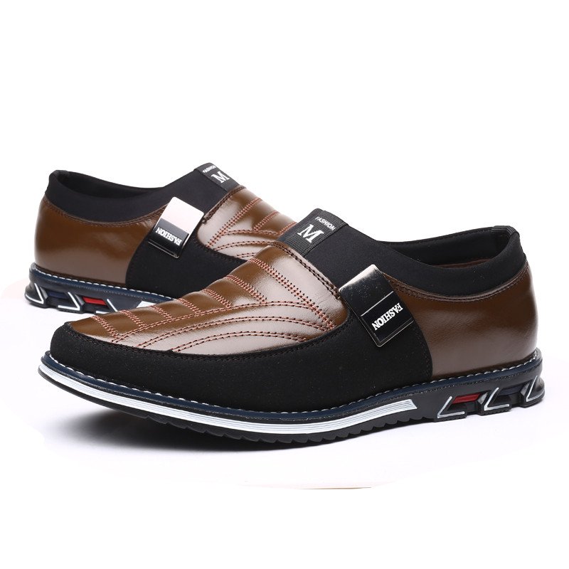 men genuine leather stitching slip on metal decoration non slip casual shoes