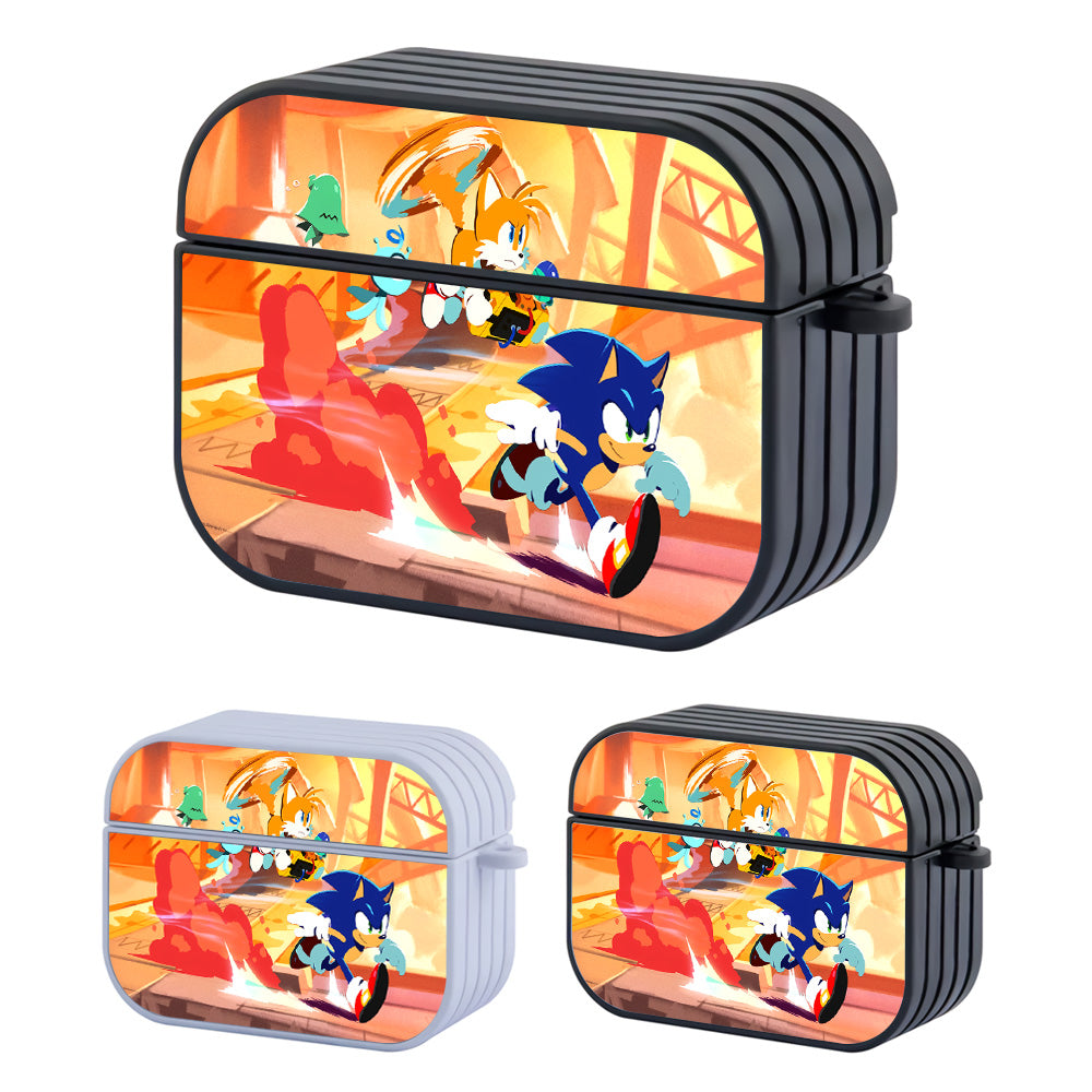 Sonic Running Chasing Enemies Hard Plastic Case Cover For Apple Airpods Pro