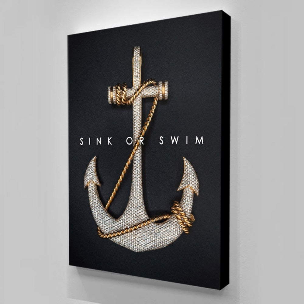 Sink Or Swim Letter With Anchor Wall Art Canvas Print Blueartdecor
