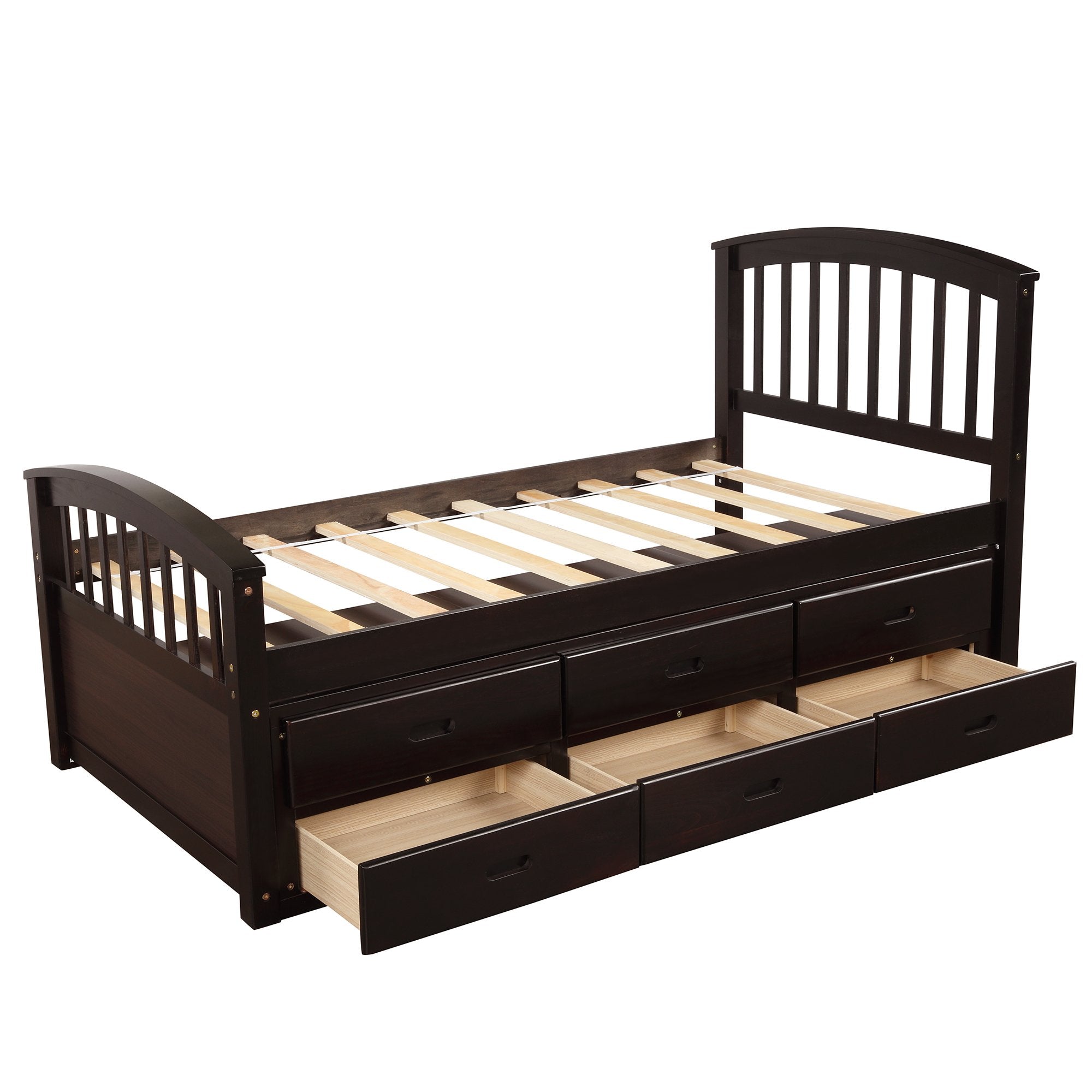 Twin Espresso Wood Platform Storage Bed with Six Drawers – HOMEDAYBED