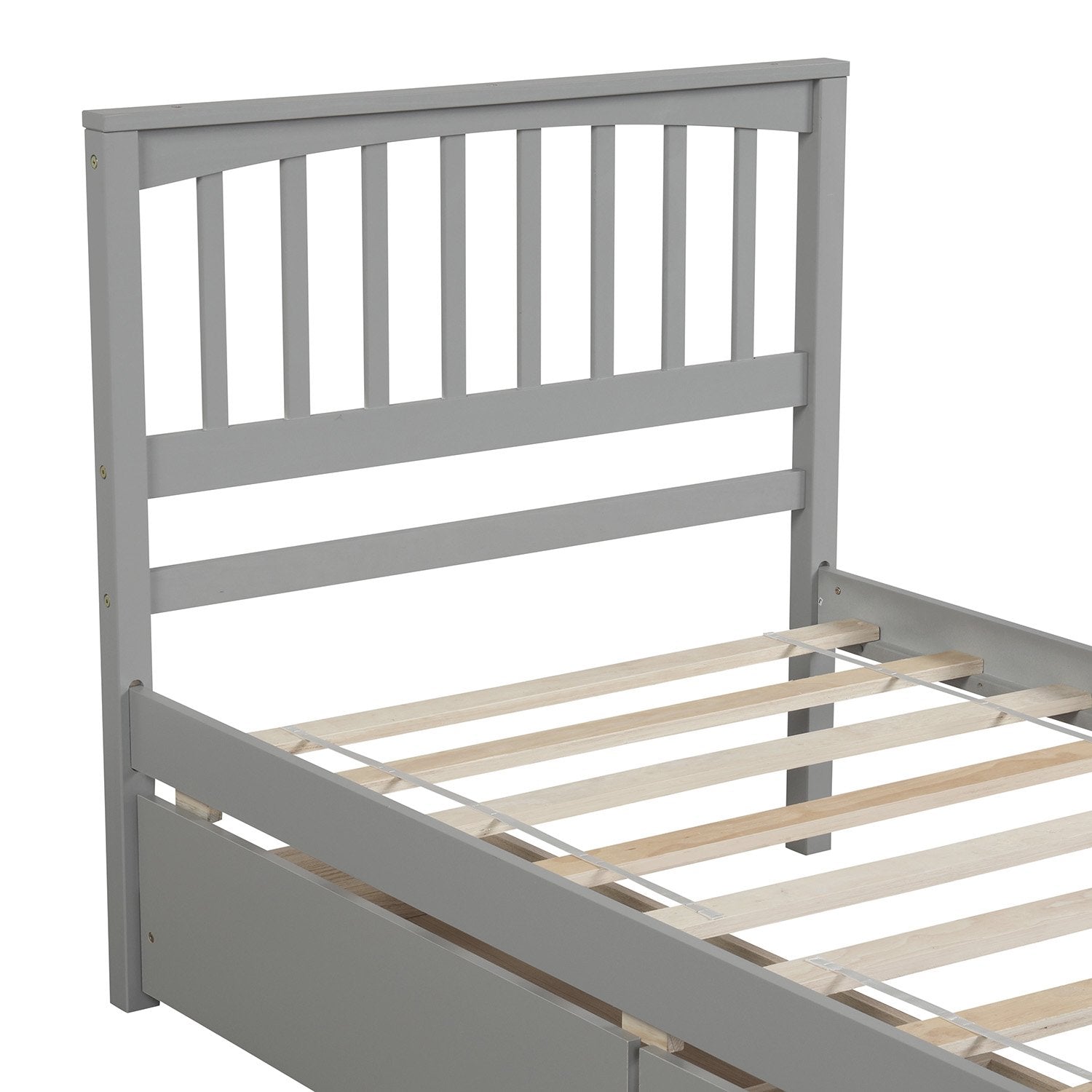 Twin Gray Pinewood Classic Style Platform Bed with Two Drawers for Sto ...