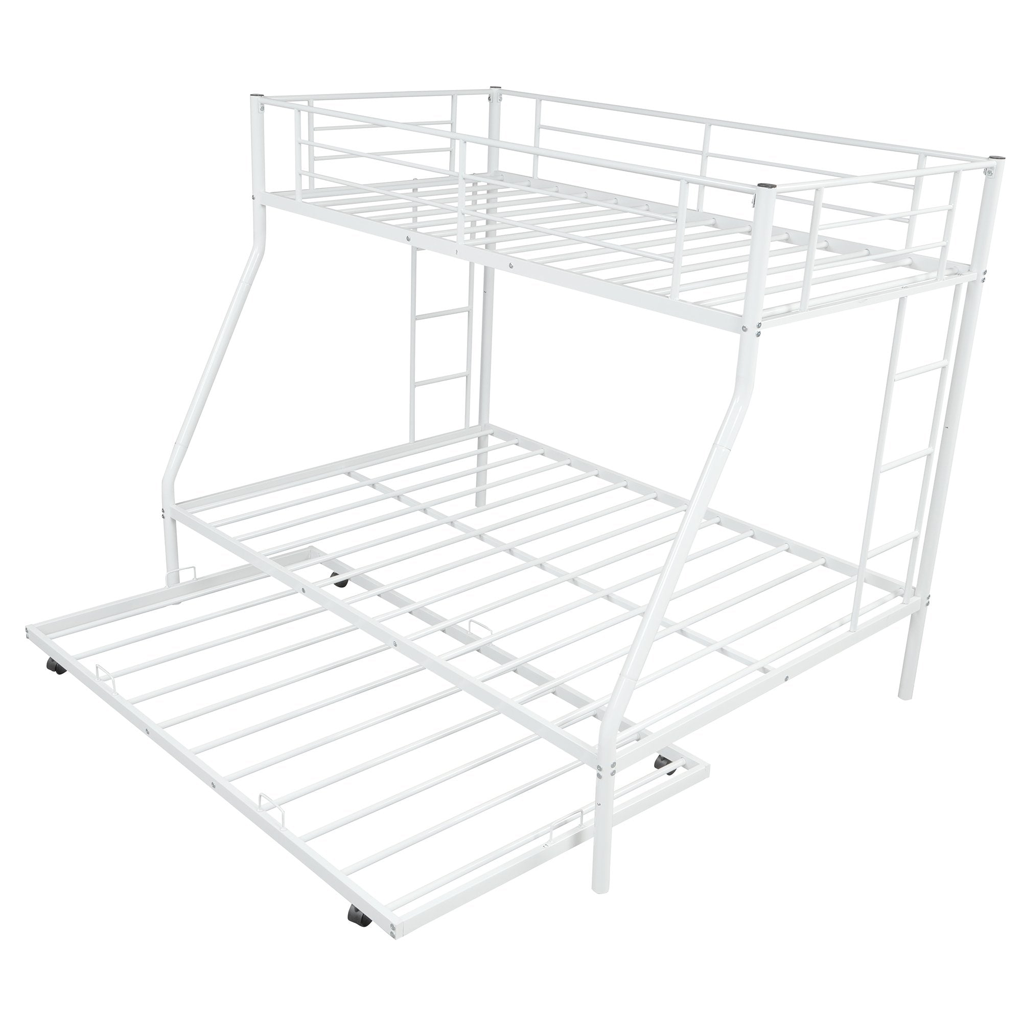 Twin over Full White Metal Bunk Bed with Twin Trundle – HOMEDAYBED