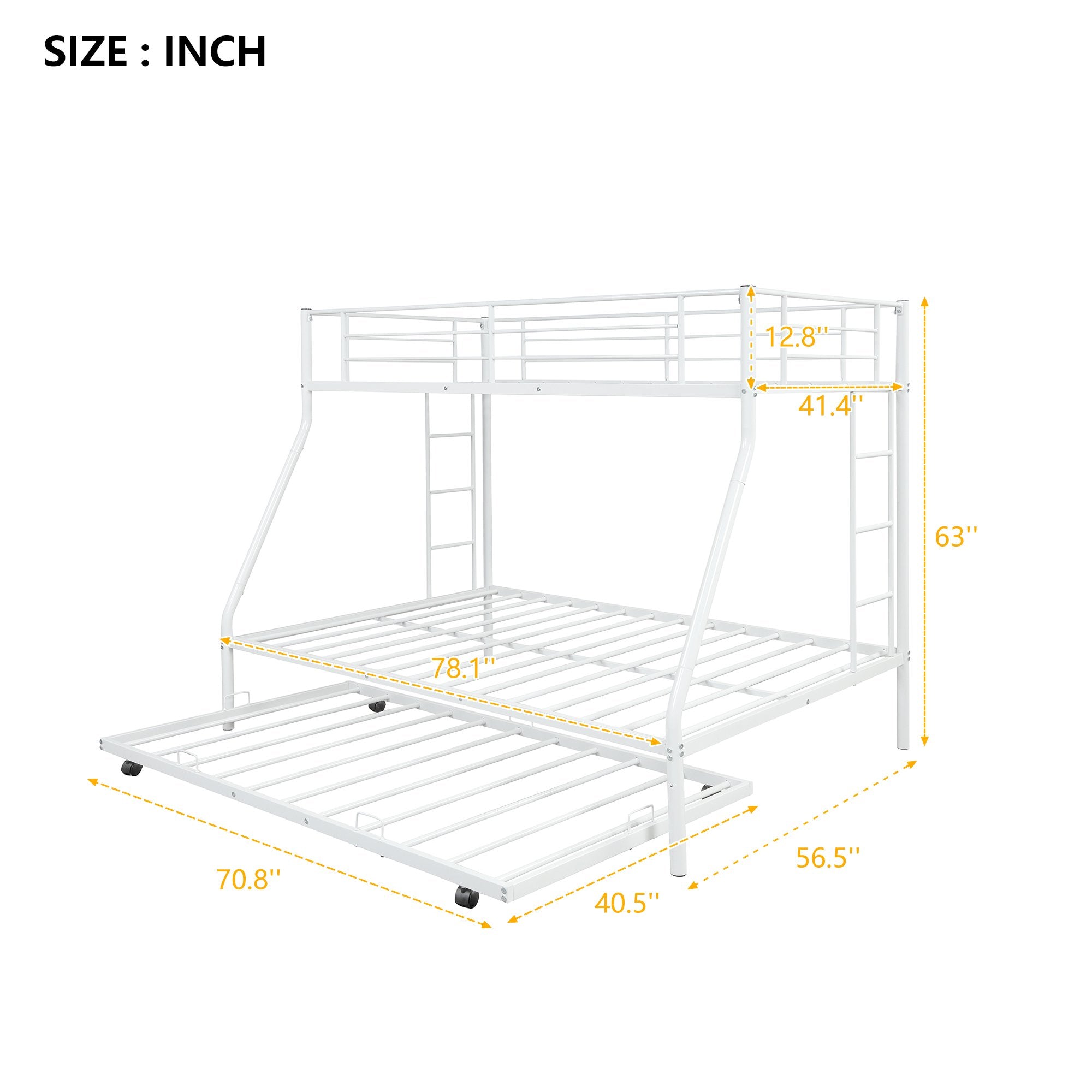 Twin over Full White Metal Bunk Bed with Twin Trundle – HOMEDAYBED