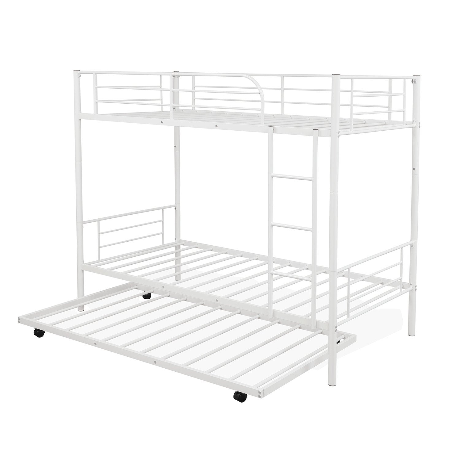 Twin over Twin White Metal Bunk Bed with Twin Trundle – HOMEDAYBED