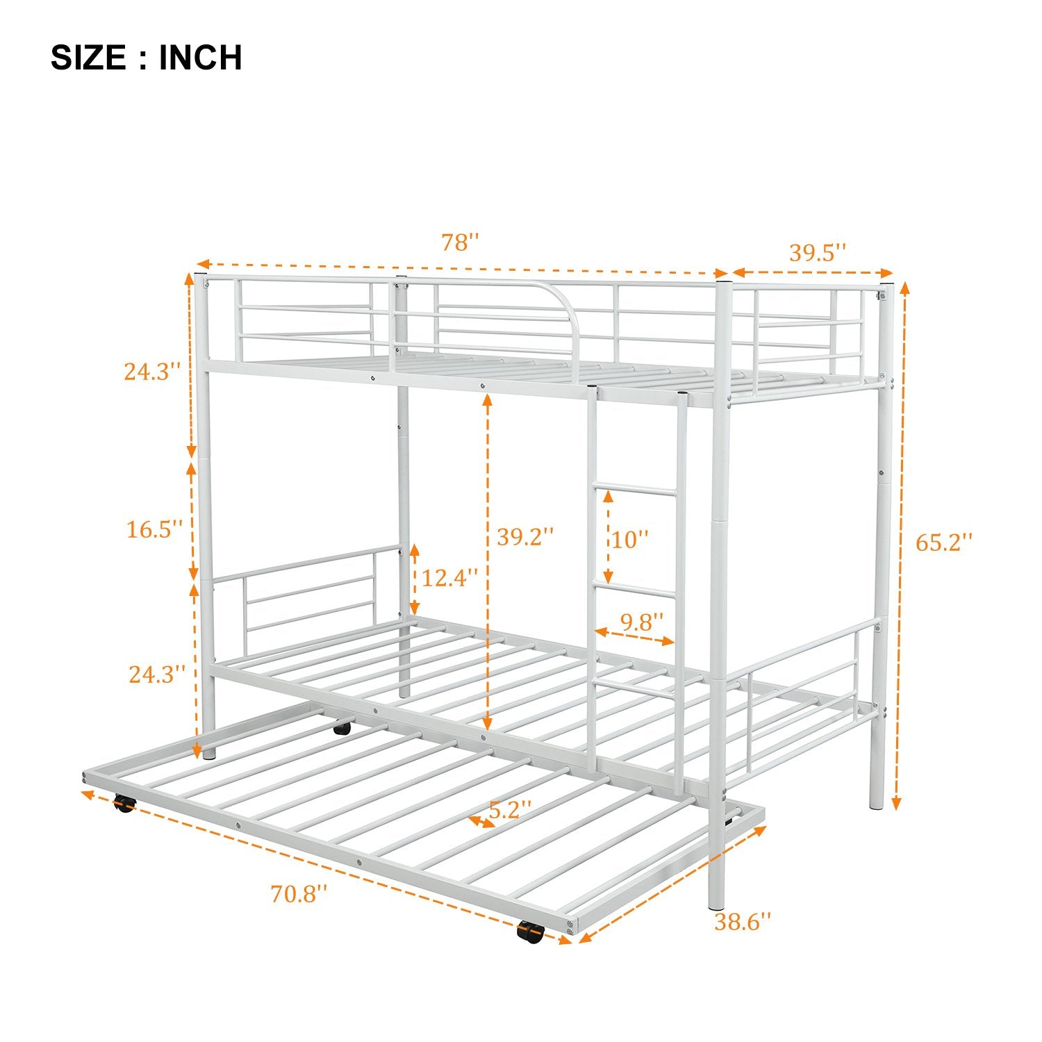 Twin over Twin White Metal Bunk Bed with Twin Trundle – HOMEDAYBED