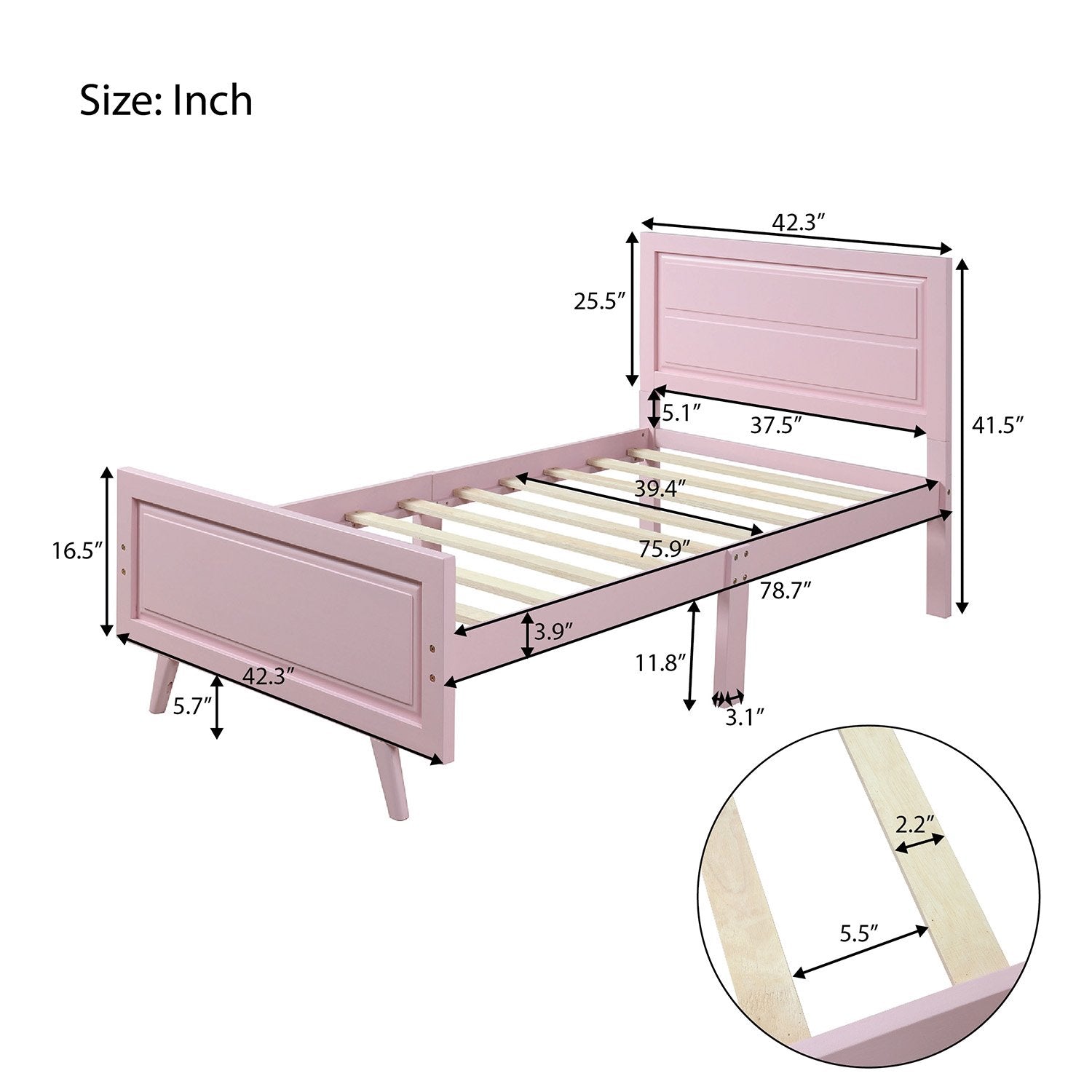 Twin Pink Wood Platform Bed with High-Profile Headboard – HOMEDAYBED
