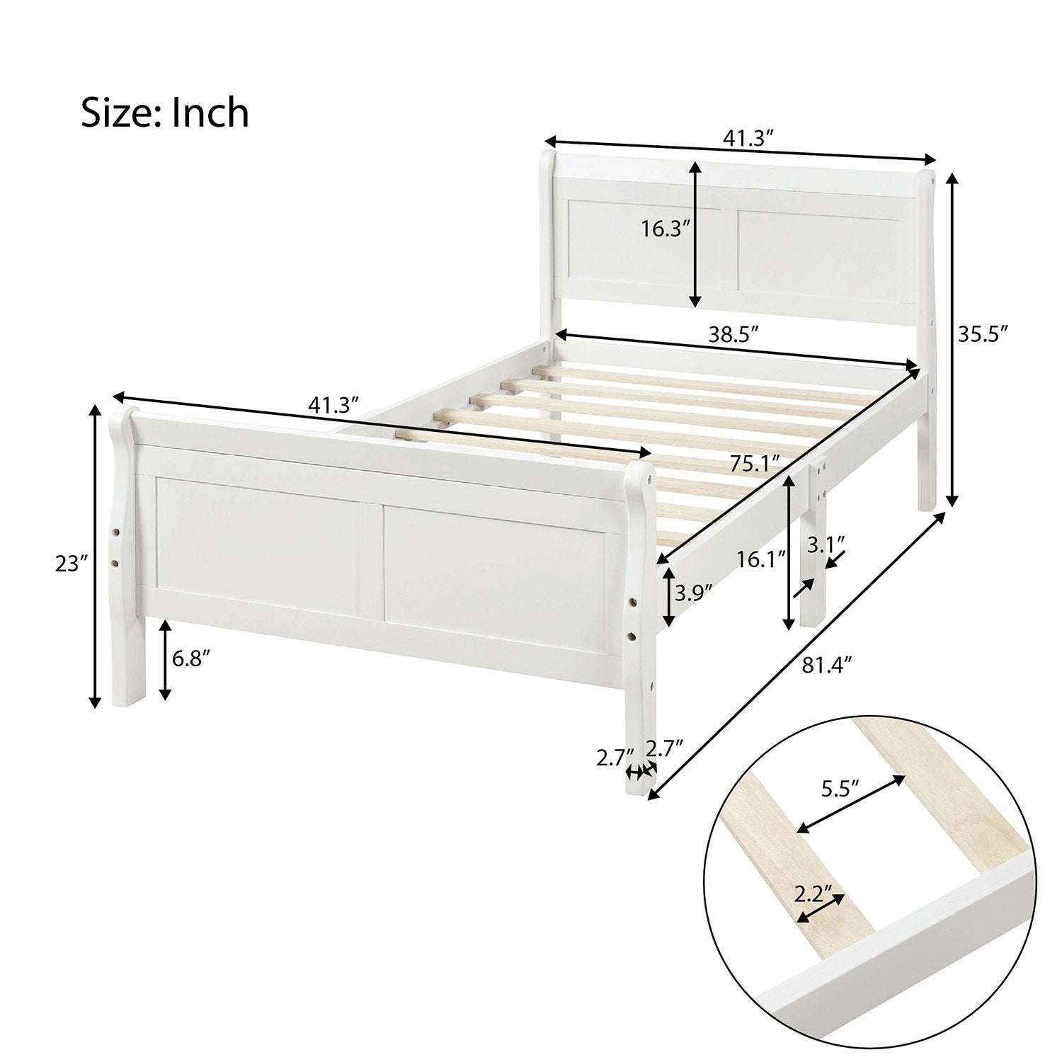 Twin White Wood Platform Bed with Headboard and Footboard – HOMEDAYBED
